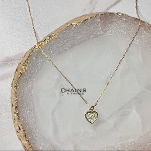 Mini Heart Necklace gold plated 16" cable chain stainless steel delicate dainty